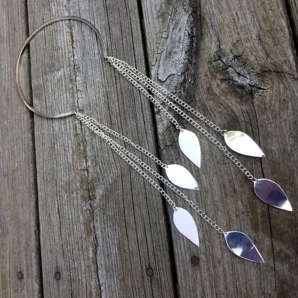Bisjoux Jewelry - Sterling silver brass leaves chain long necklace windchime long collar